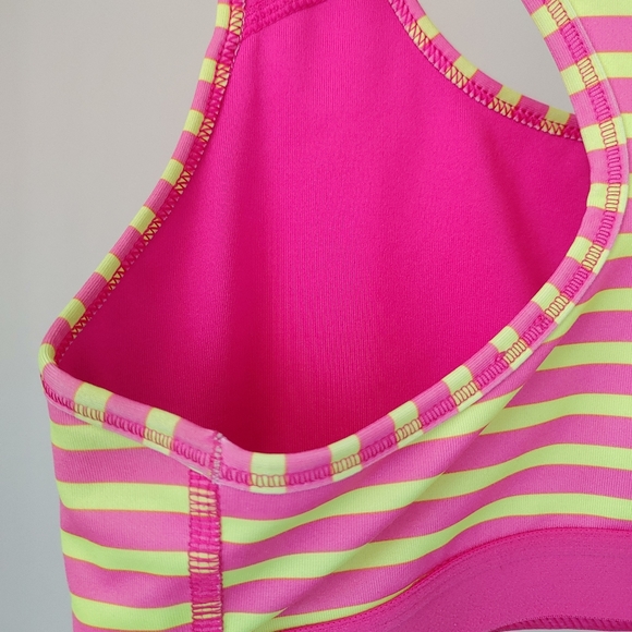 Nike Pro Stripe Sports Bra Medium Neon Pink Yellow - Picture 11 of 15